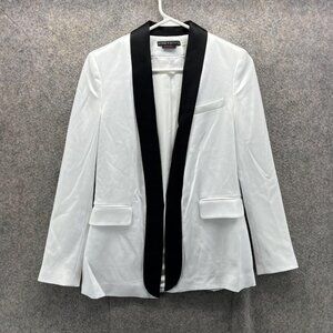 Alice + Olivia Blazer Womens 2 White Black Tuxedo Jacket Shawl Collar Satin